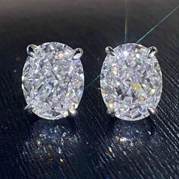 925 Silver Plated Oval White CZ Wedding Stud Earrings, MLNN1043 - Picture 1 of 2